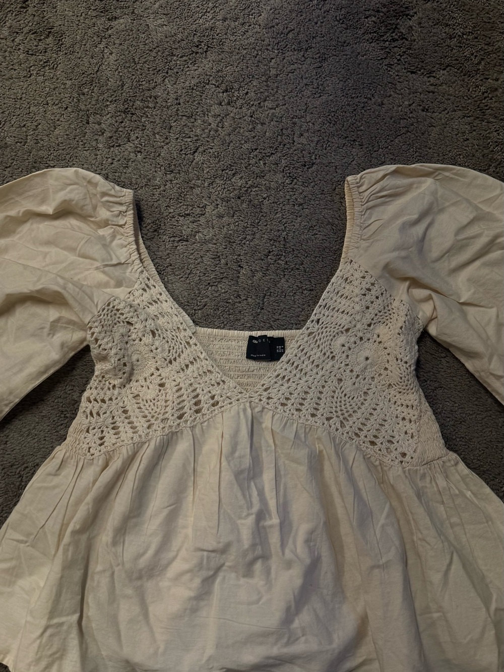 ASOS Cream Crochet Puff Sleeve Tunic